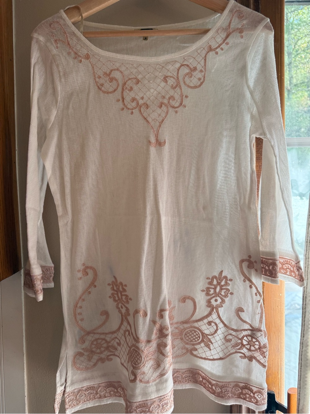 Women’s Buckle Gimmicks Sz M Boho Long-Sleeve Embroidered Tunic Top - White